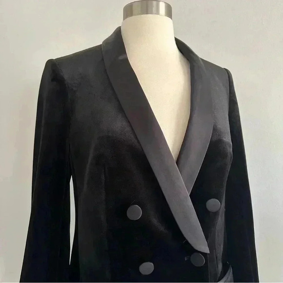New Express Shawl Satin Collar Double Breasted Tuxedo Velvet Blazer Jacket S - Picture 4 of 10